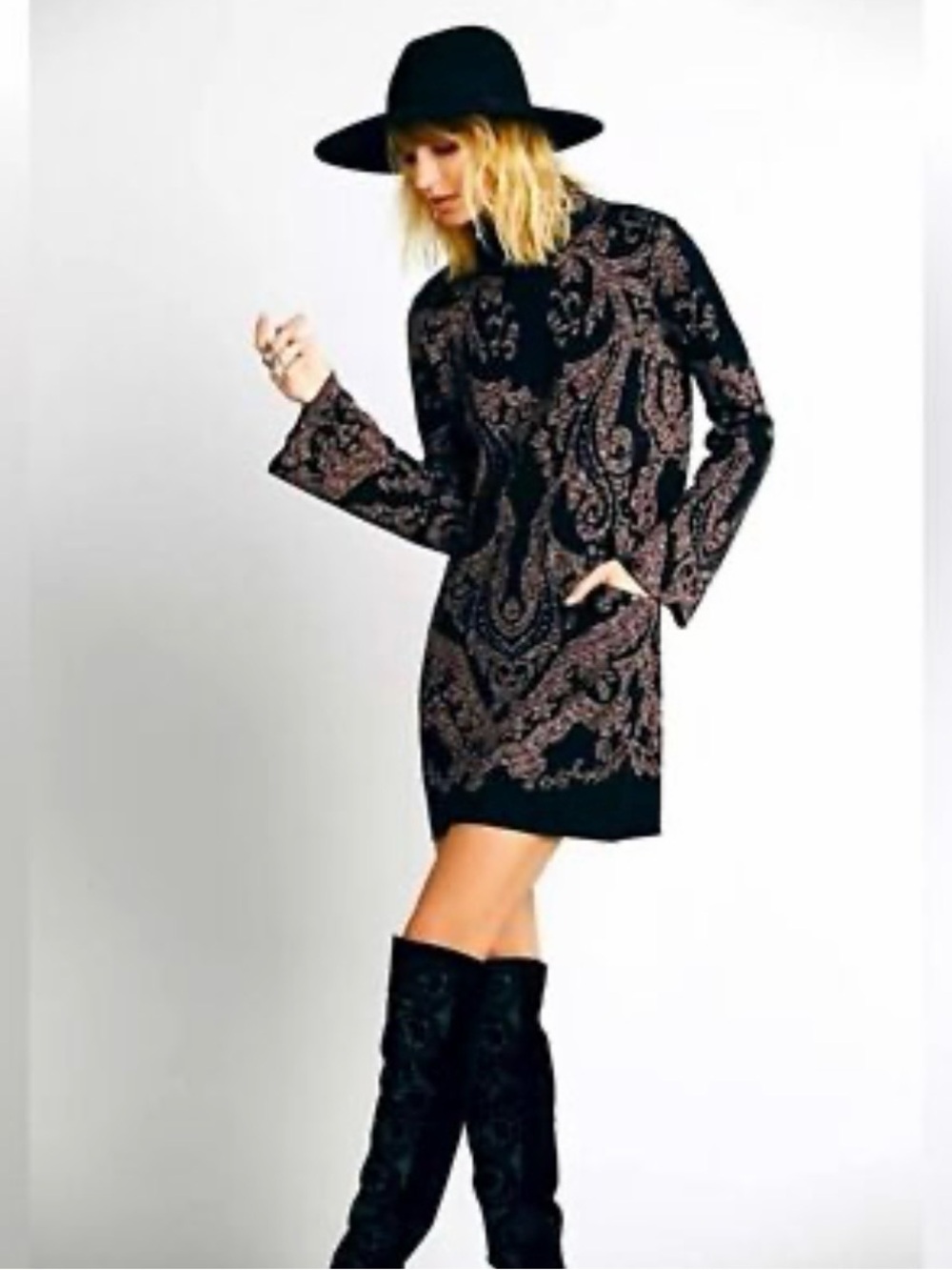 Free People Modern Love black/mauve sweater dress